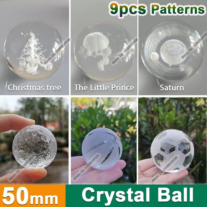 50mm Crepa 3D Crystal Ball Laser Engraved Christmas Tree Small Prince Saturn Clear Glass Sports Ball Ornament Desktop Home Decorations