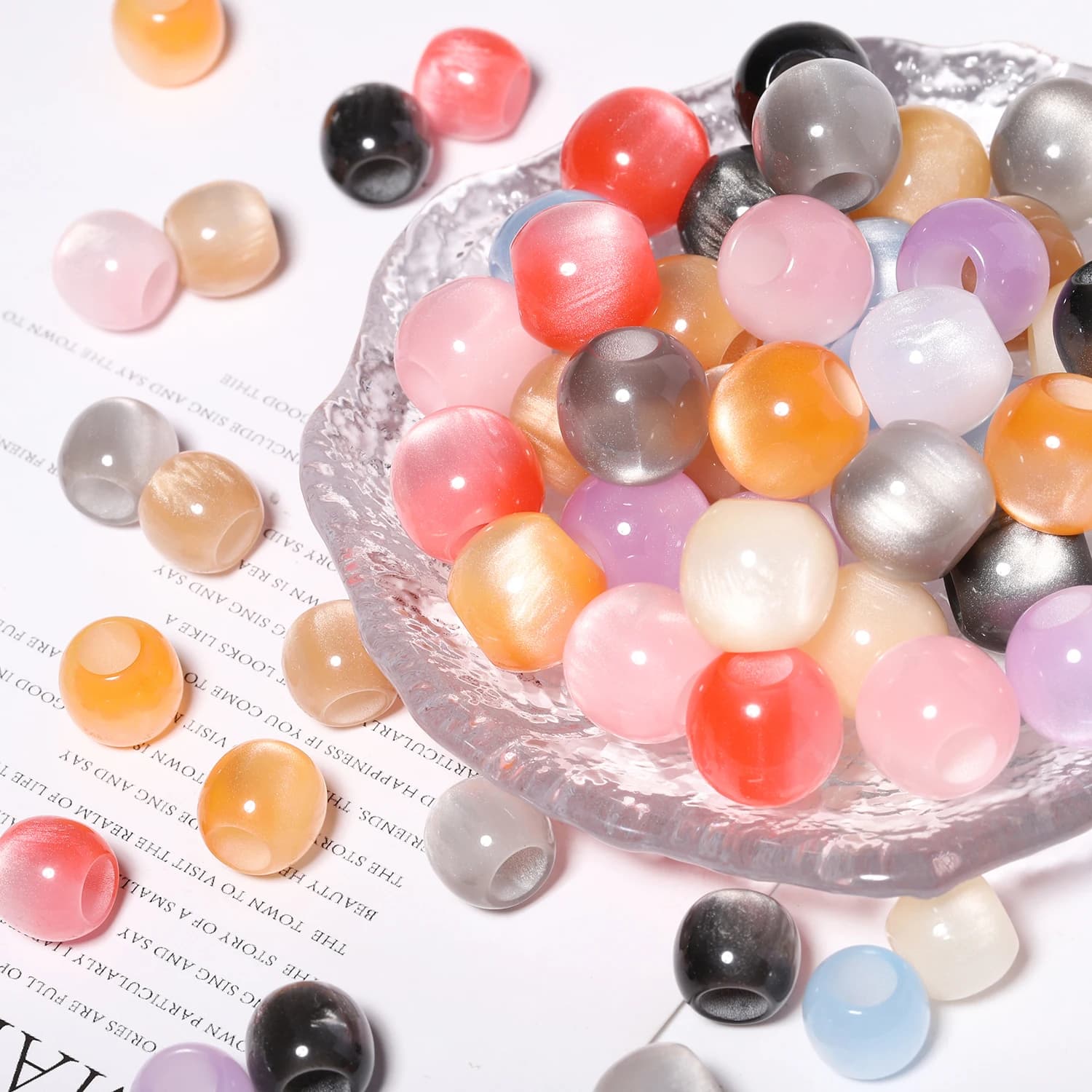 10/12mm Colorful Cat Eye Round Resin Beads Big Hole Colorful Fashion Loose Spacer for Jewelry Making DIY Bracelets Accessories