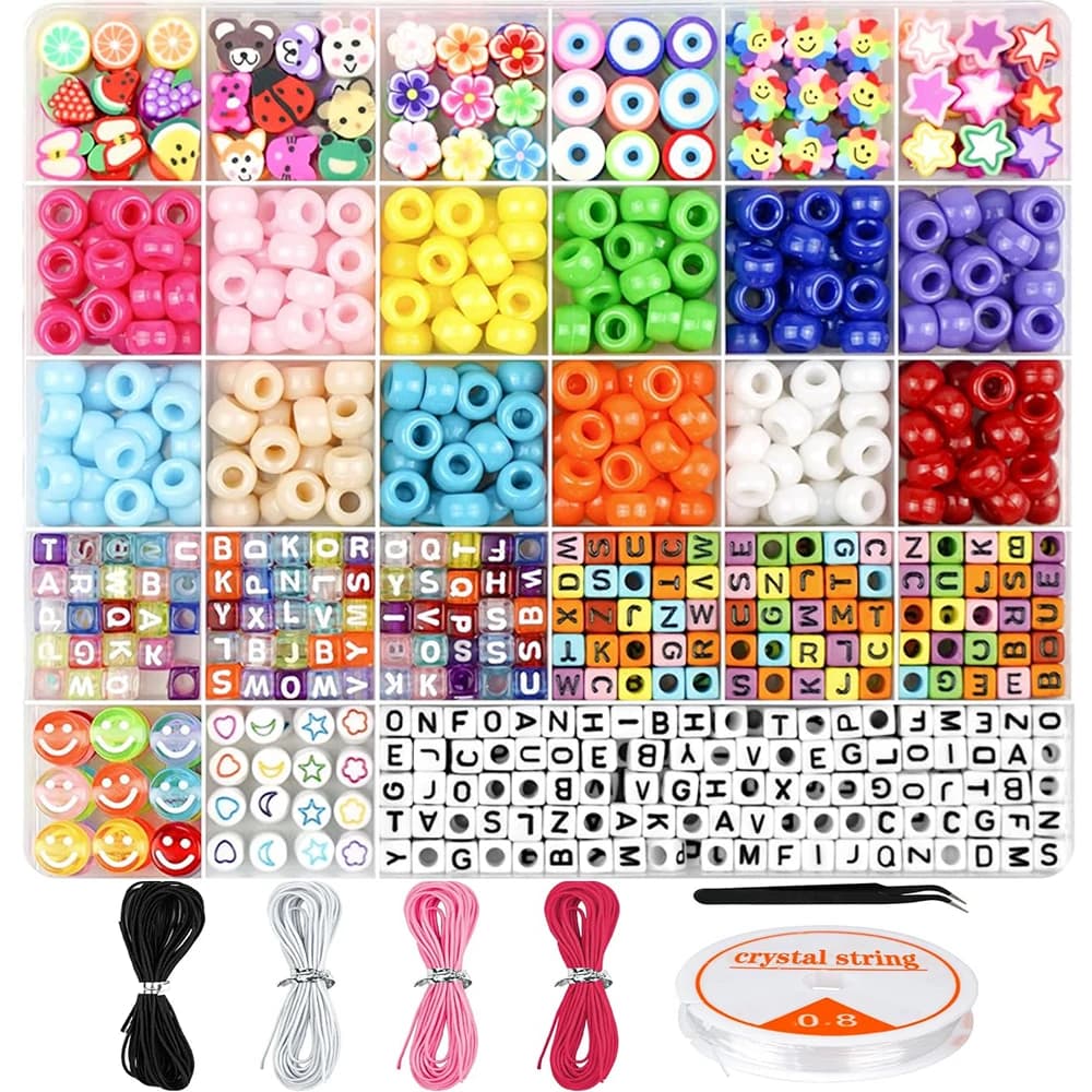 Dowsabel Kit for making bracelets, beads for bracelets making pony beads Polymer clay beads Beads with letters for jewelry creation