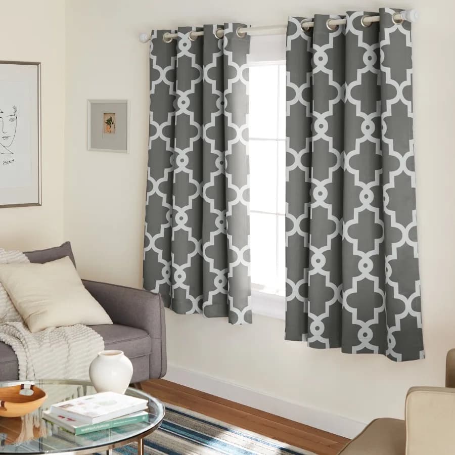 EVERYDAY Ironwork Geo Trellis Sateen Indoor Curtains Room Darkening Blackout Grommet Top Energy Efficient 2-Pack Set 52"x63" Bl