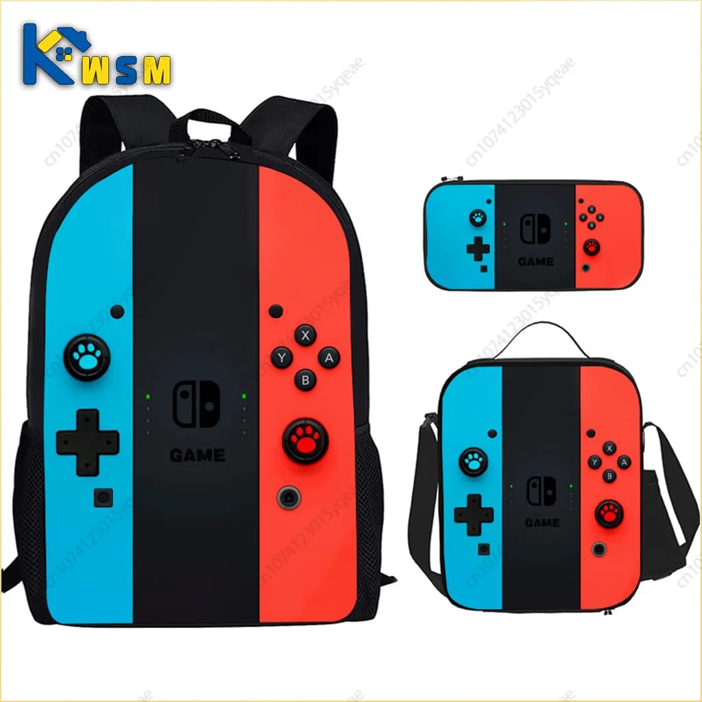 Borsa da scuola fai-da-te modello console di gioco per il ritorno a scuola per studenti primari e secondari Borsa da pranzo Borsa per penne Borsa a tracolla Tre set