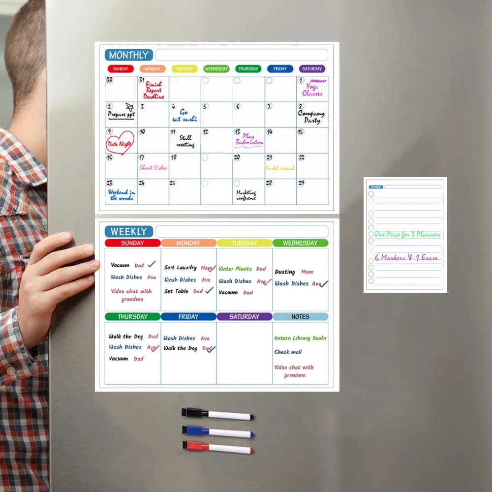 Calendario da tavolo cancellabile a secco adesivo per frigorifero bacheca menu calendario magnetico per frigorifero mensile settimanale planner lavagna