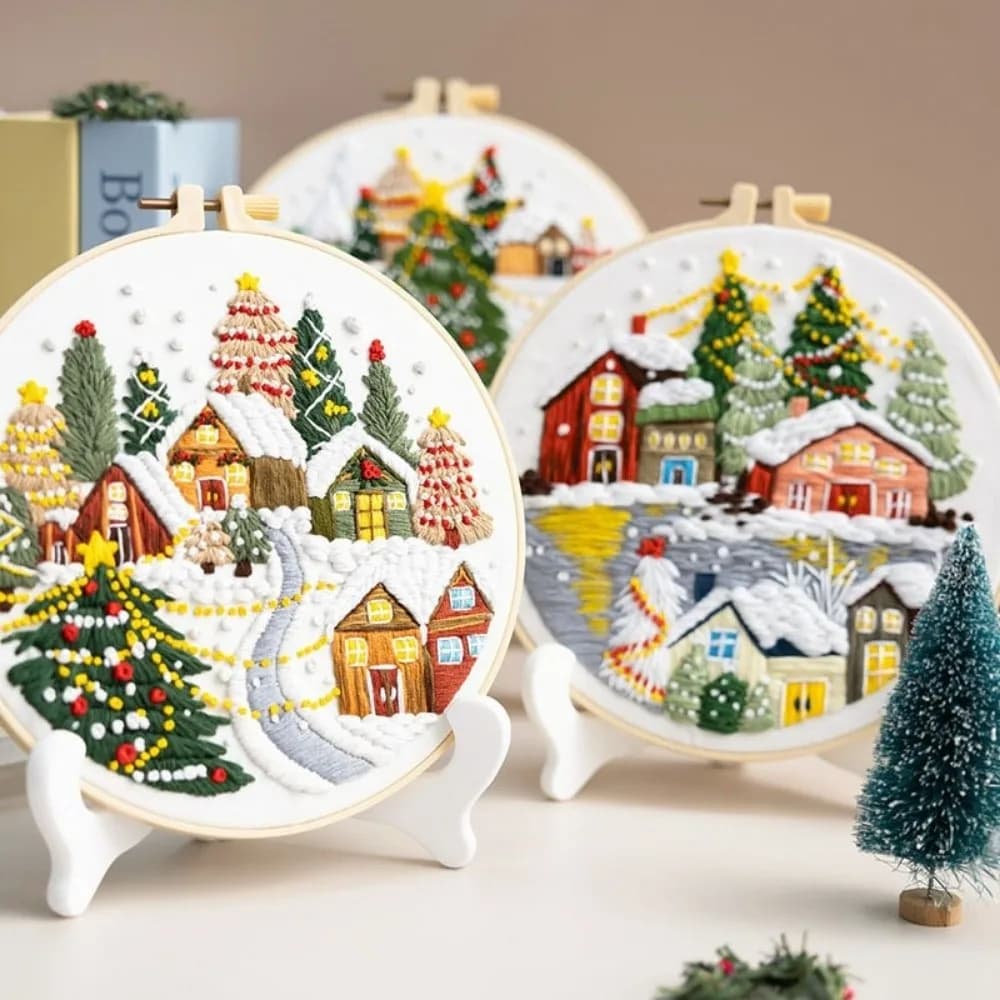 Handmade Christmas Embroidery Kit Ball Bell Santa Claus DIY Embroidery Kit Suitable Beginners Snowman Tree