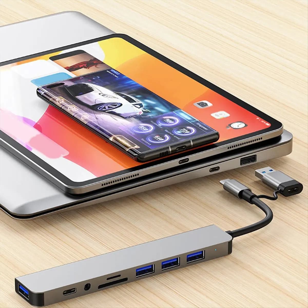 Friendly!8 in 2 USB +Type C HUB Docking Station with 3.5mm Audio Jack Adapter SD Card Reader Laptop Tablet Disk Converter