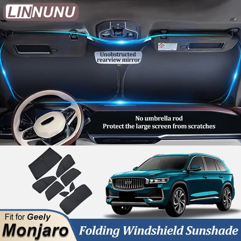 LINNUNU Parabrezza per auto Pieghevole Parasole Copertura Parasole Visiera Anti-UV Accessori per tende Fitfor Geely Monjaro Manjaro Xingyue L