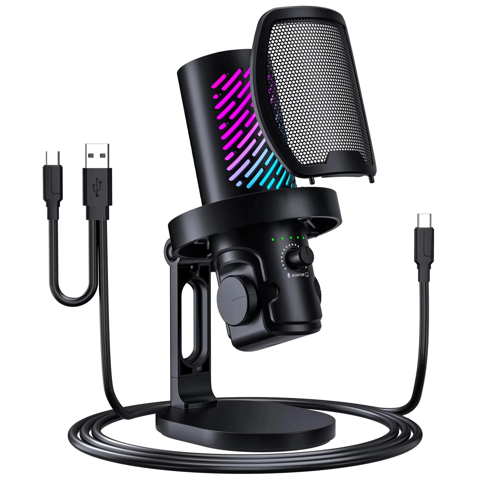Tenlamp CG1 Large Diaphragm Condenser Microphone XLR USB Studio Recording Mic with Touch Mute Headphone Jack for PC Laptop Gaming Streaming Singing Karaoke Podcast Video Conferencing Stand Included