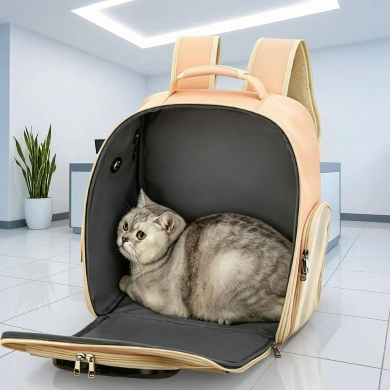 Space Capsule Pet Backpack Padded Straps Hard Shell Pet Carrier Backpack Space Capsule Carrier Front Pocket Top Carry Handle