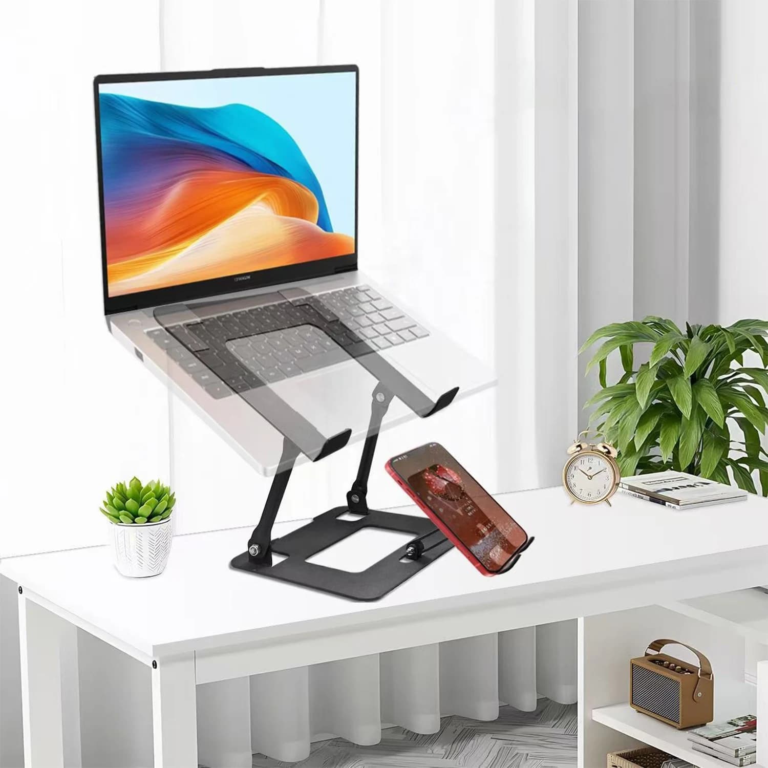 Adjustable 2-in-1 Phone Laptop Stand Riser Desk Stand Base Notebook Holder For MacBook Huawei Xiaomi Dell HP Lenovo Laptop Stand