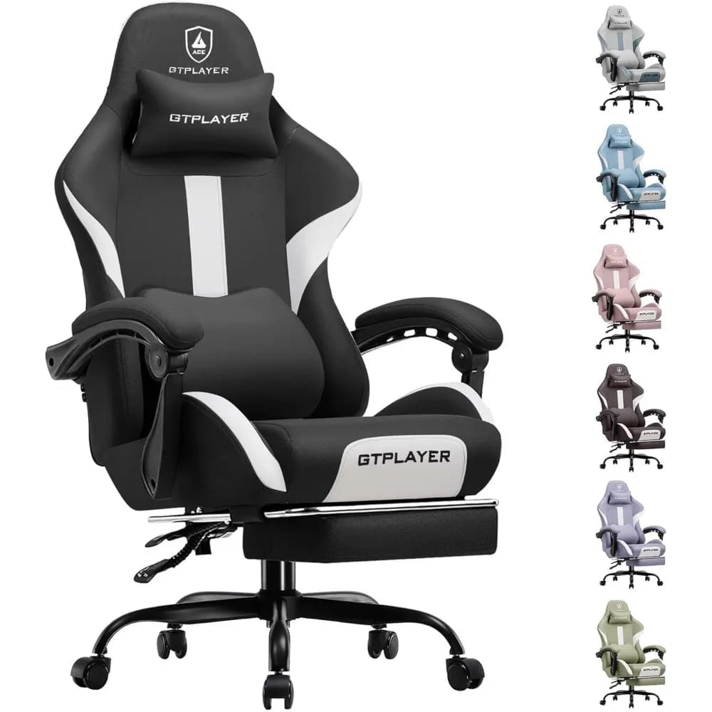 GTRACING Sedia da gaming con poggiapiedi e cuscino a molle insacchettate, tessuto traspirante per scrivania da ufficio, computer ergonomico con schienale alto