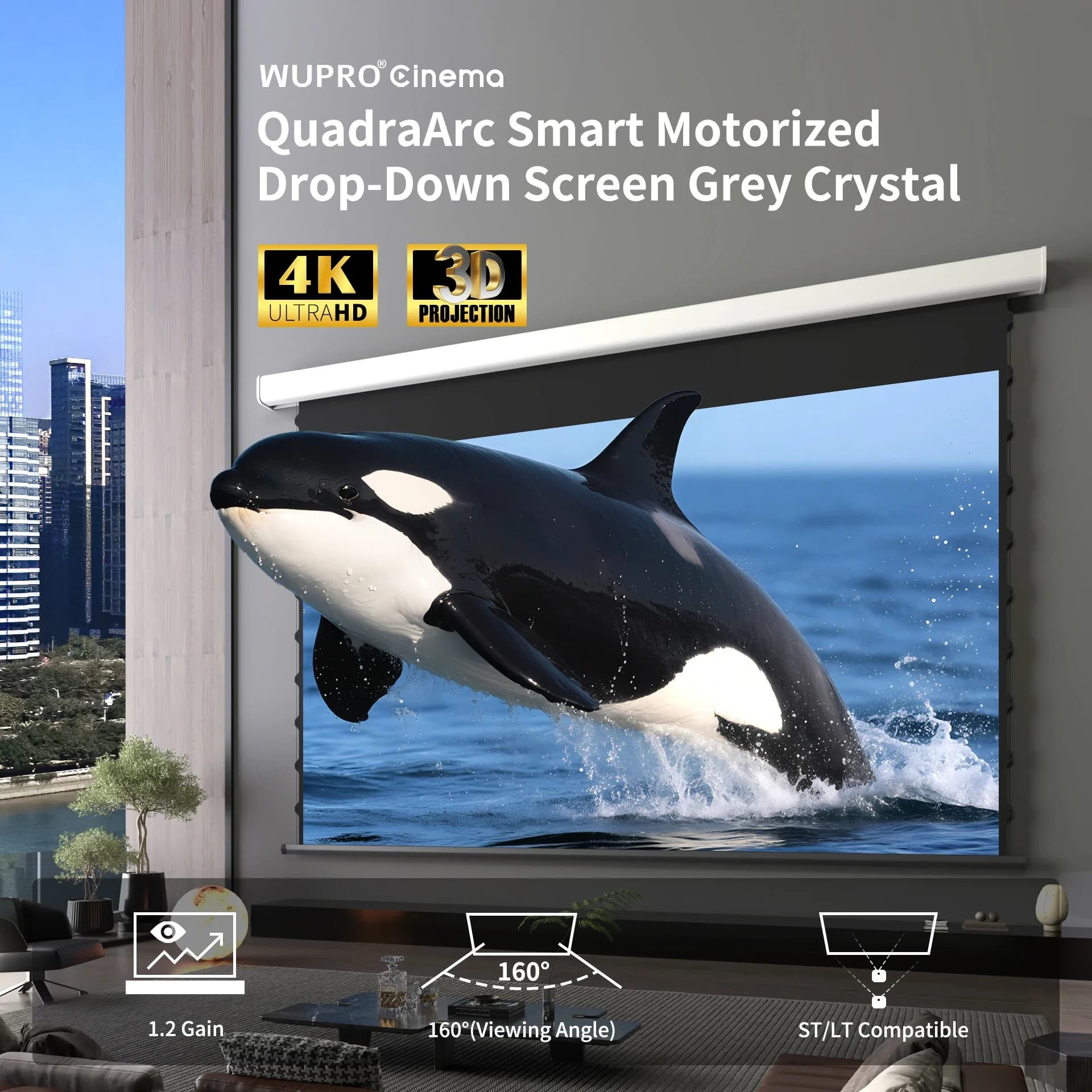[Smart Control] Wupro 92/100/106/110/120/133inch Electric Drop Down Soft PET Projector Screen Motorized 4K ALR Projector Screen