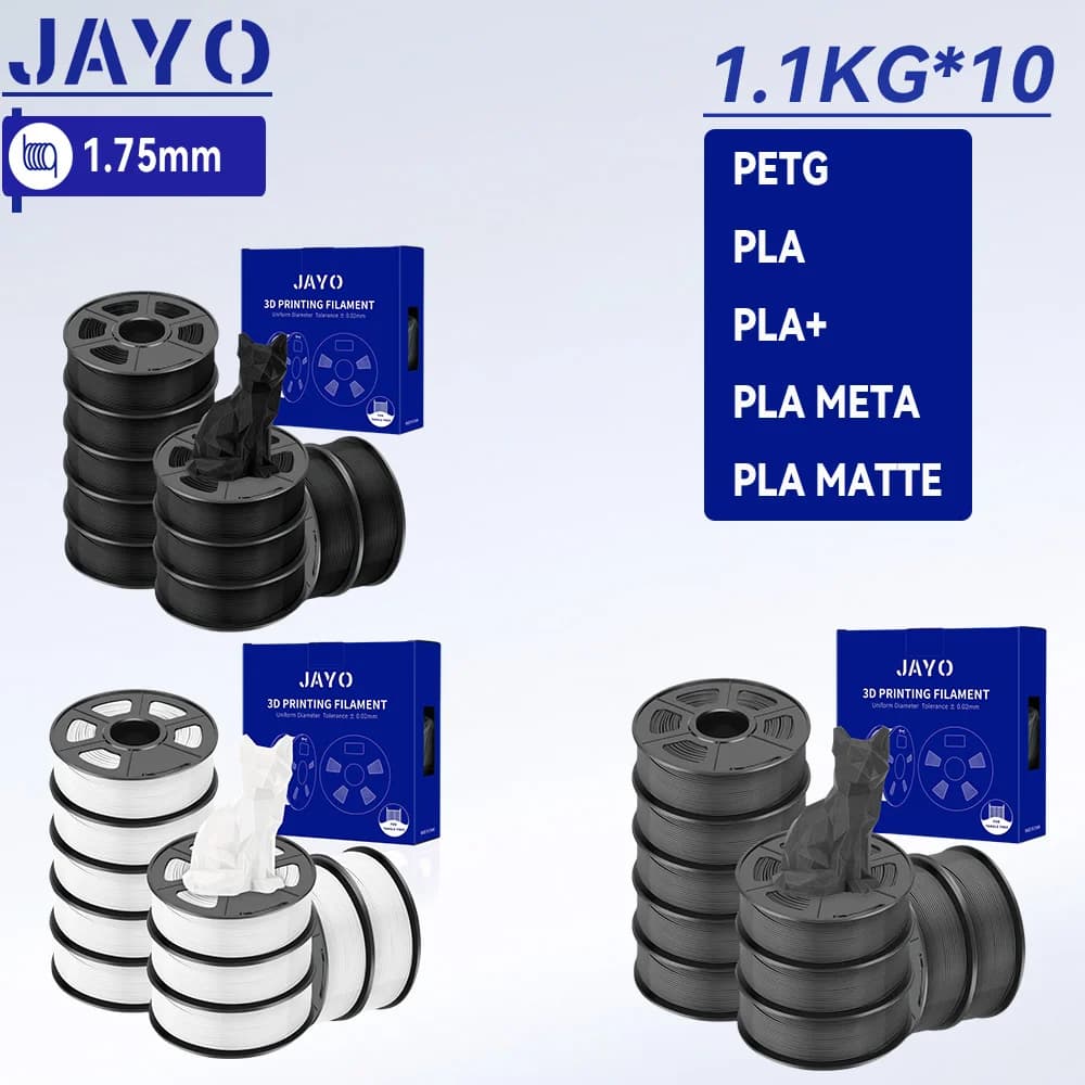 JAYO 10 Rolls 3D PETG/PLA PLUS/PLA Meta/PLA Matte Filament Printer 1.75mm 100% No Bubble Non-toxic 3D Printing Materials