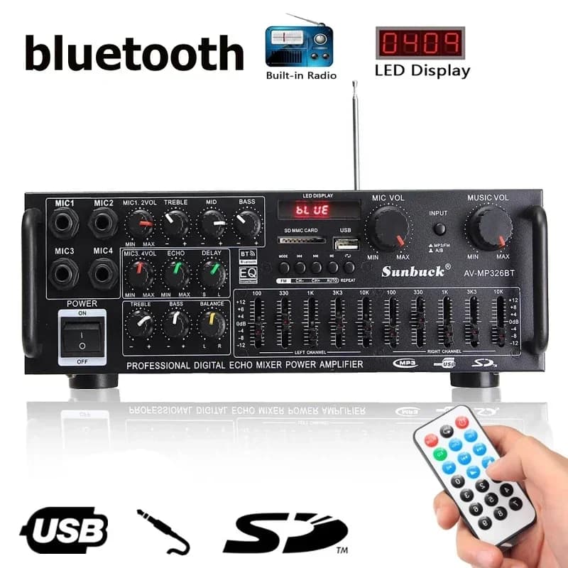 2000W bluetooth Amplificatore di potenza audio HiFi Amp Altoparlante 12V AV Amp Altoparlante telecomando per auto Casa Piazza Danza 2.0 canali