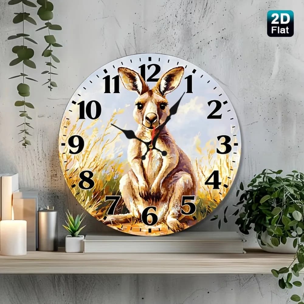 Orologio da Parete Silenzioso da 12 Pollici con Design 2D di Canguro nella Prateria - Ideale per Cucina, Aula, Ufficio, Casa, Scuola