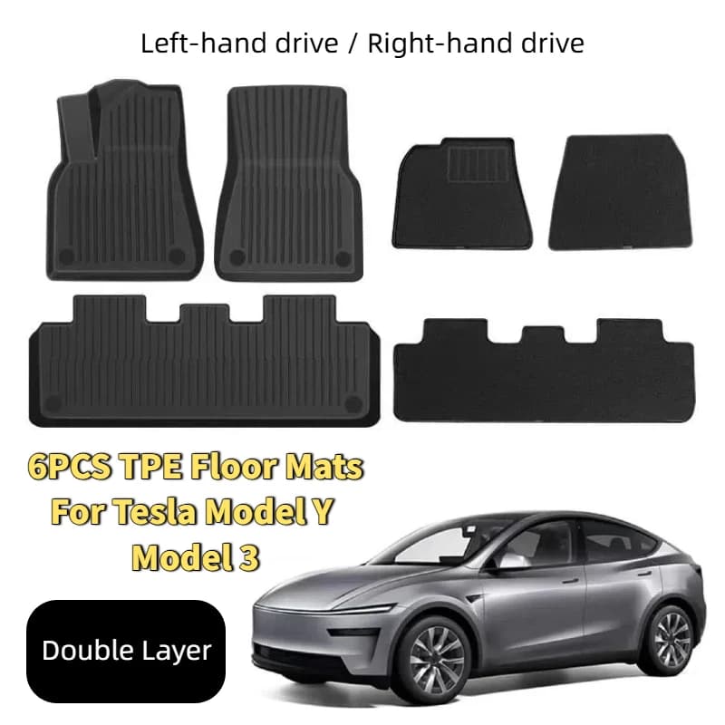6PCS Tappetini per Tesla Modello Y Modello 3 Doppio Strato 3D TPE Menis Tappeto Velluto Impermeabile Lavabile Tappetini per Auto LHD/RHD