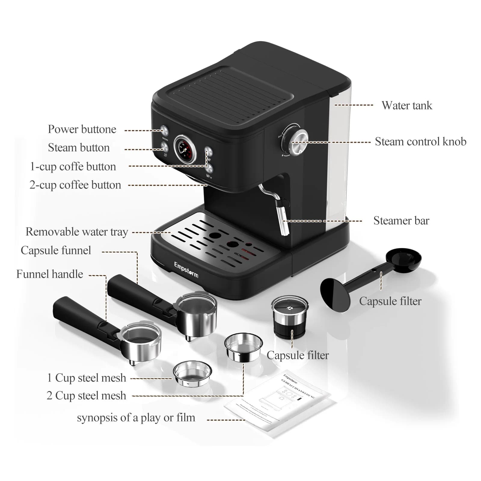 Professional Semi Automatic Electric Coffee Maker Espresso Machine with 20Bar Pump Milk Frother Household Hotel RV Use