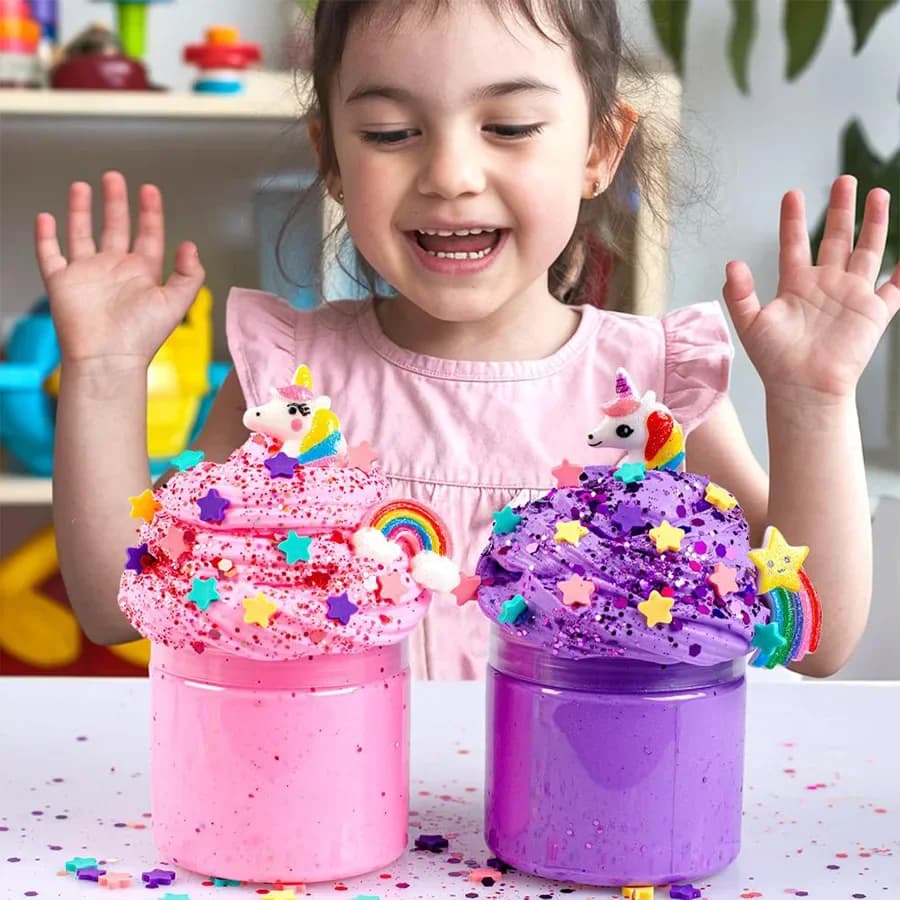 Kit Slime Fai-da-Te per Bambini, 2 Pezzi, Slime Glitterato Unicorno Arcobaleno Stellato, Regalo per Feste