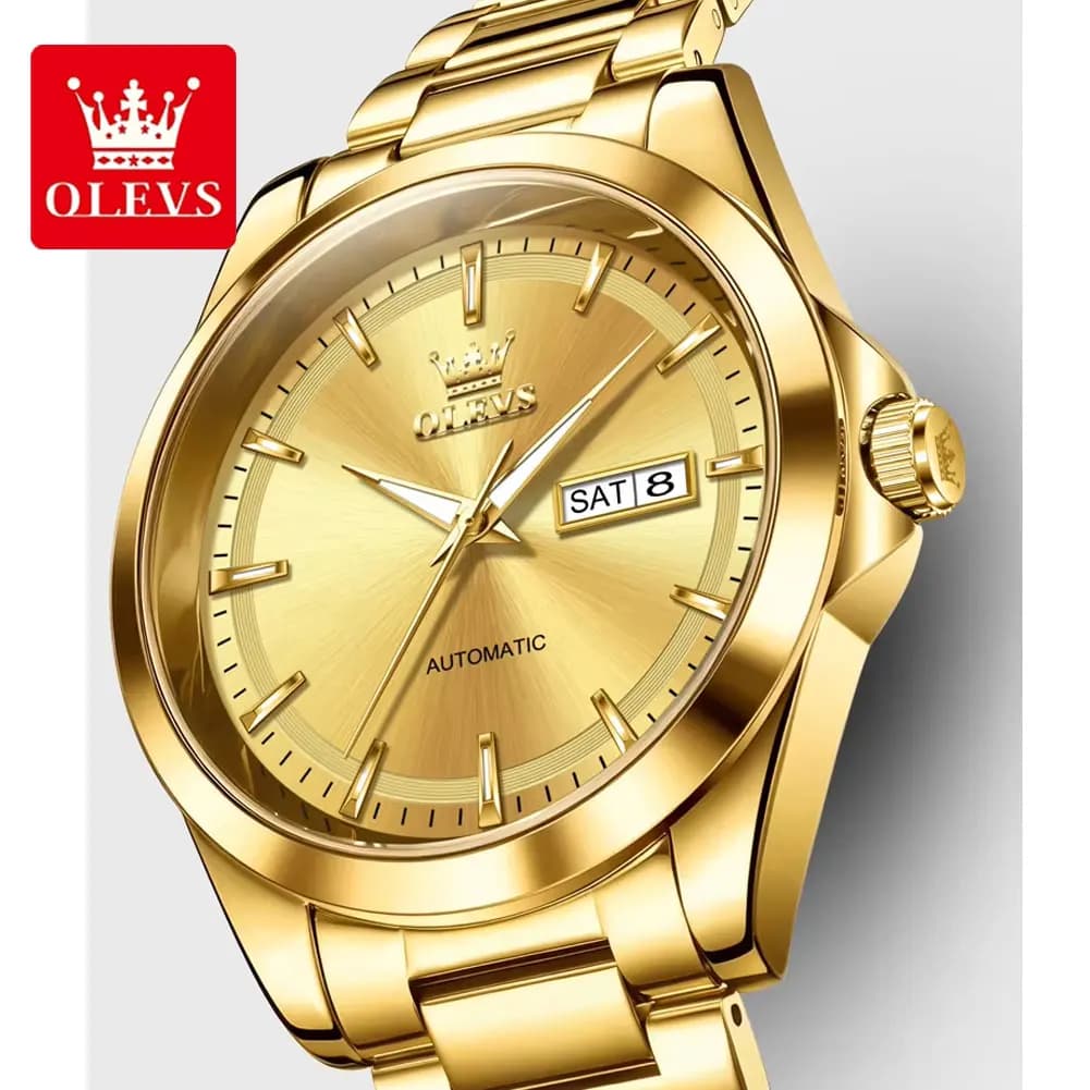 OLEVS Automatic Mechanical Watch For Men Luxury Brand Original Simple Waterproof Luminous Dual Calendar Business Man Watch 7090