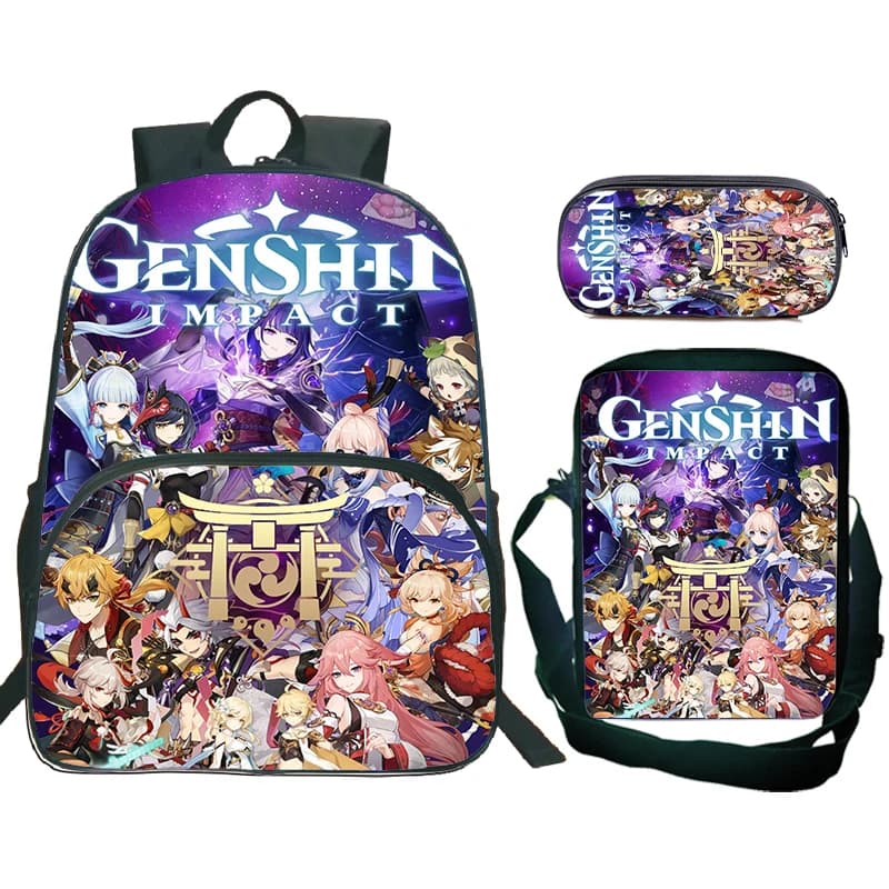 Hot Game Genshin Impact School Bags 3pcs Set Students Large Capacity Bookbag Boys Girl Anime Backpack Shoulder Bag Pencil Bag