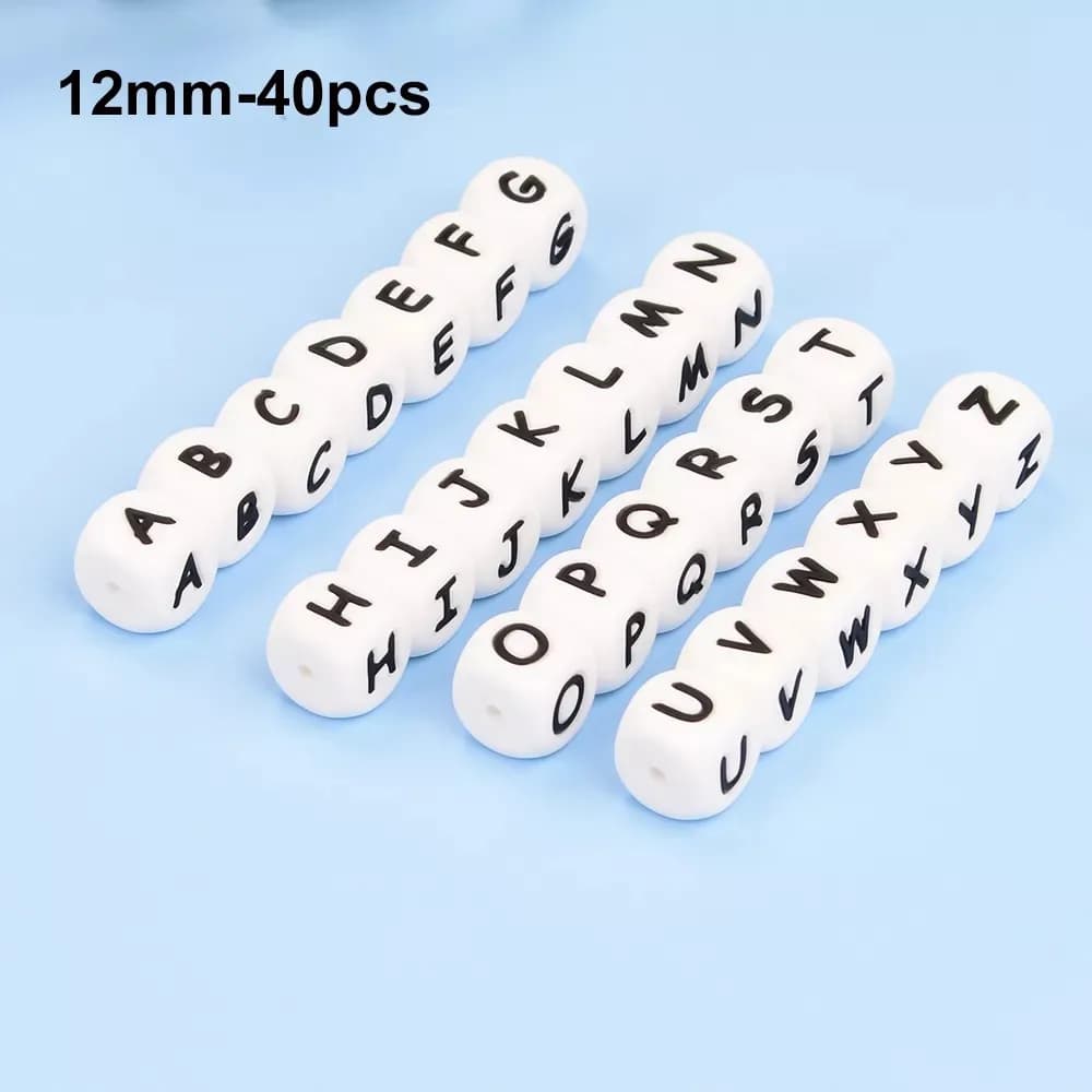 LOFCA 40 Pz/lotto Alfabeto 12mm Food Grade Lettera Perline di Silicone Baby Bead Ciuccio Catena BPA Libero per Nome Fare Collana FAI DA TE