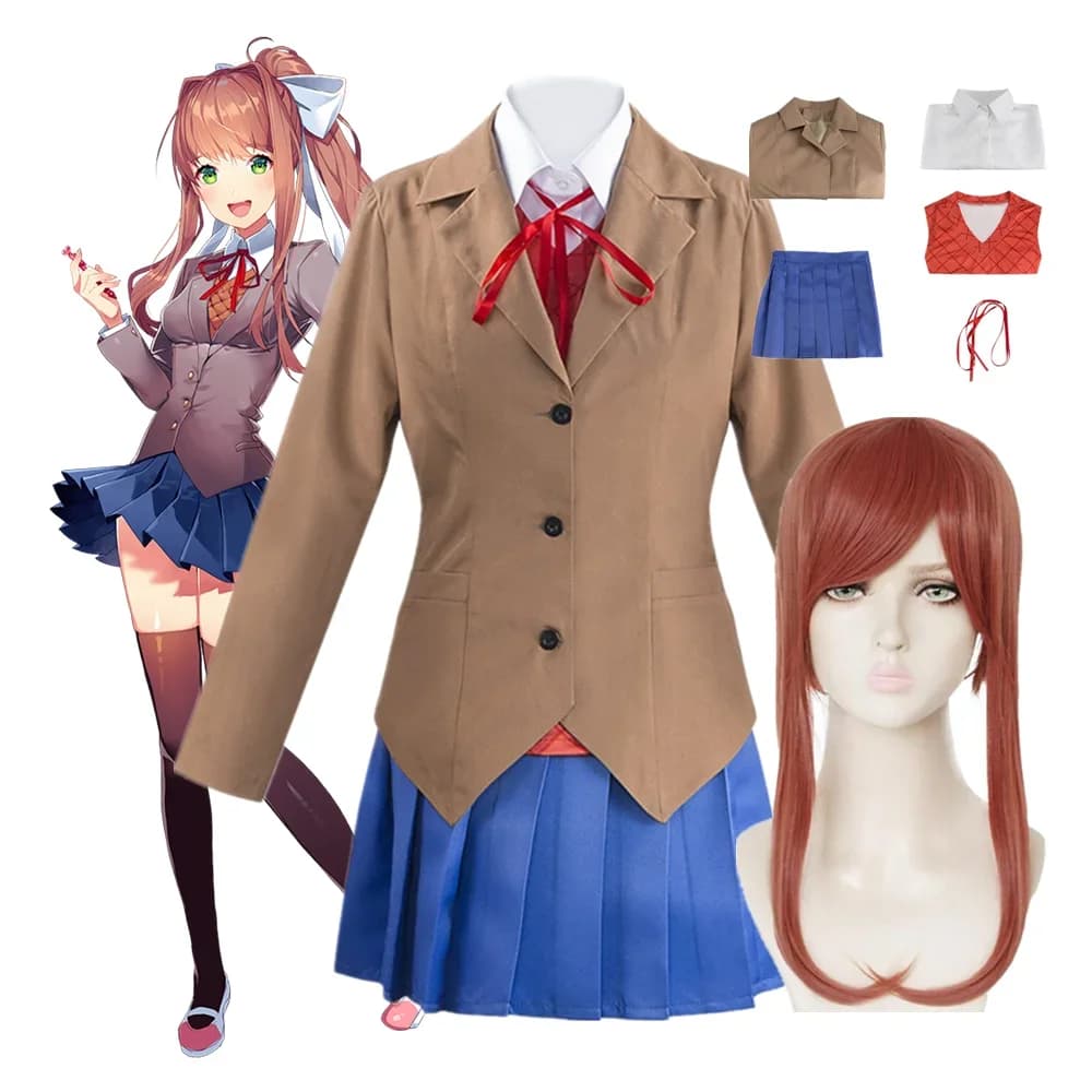 Monika Cosplay Anime Doki Dancing Literature Club Sayori Yuri Natsuki Cosplay Costume School Women Uniform