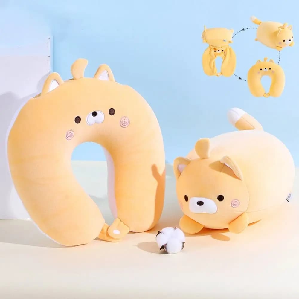 Cartone animato Deformabile Gatto Cuscino a forma di U Cuscino da viaggio con particelle di schiuma delicato sulla pelle 2 in 1 Morbido cuscino per pisolino Decorazione della casa