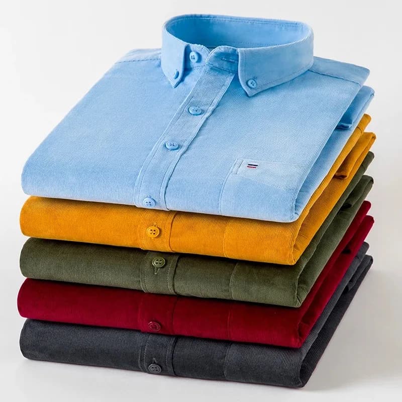 Men's Long Sleeve Cotton Ribbed Velvet Shirt Casual Regular fit Soft and comfortable Pocket stylish shirts for men's blouse Clothing 7XL 6XL