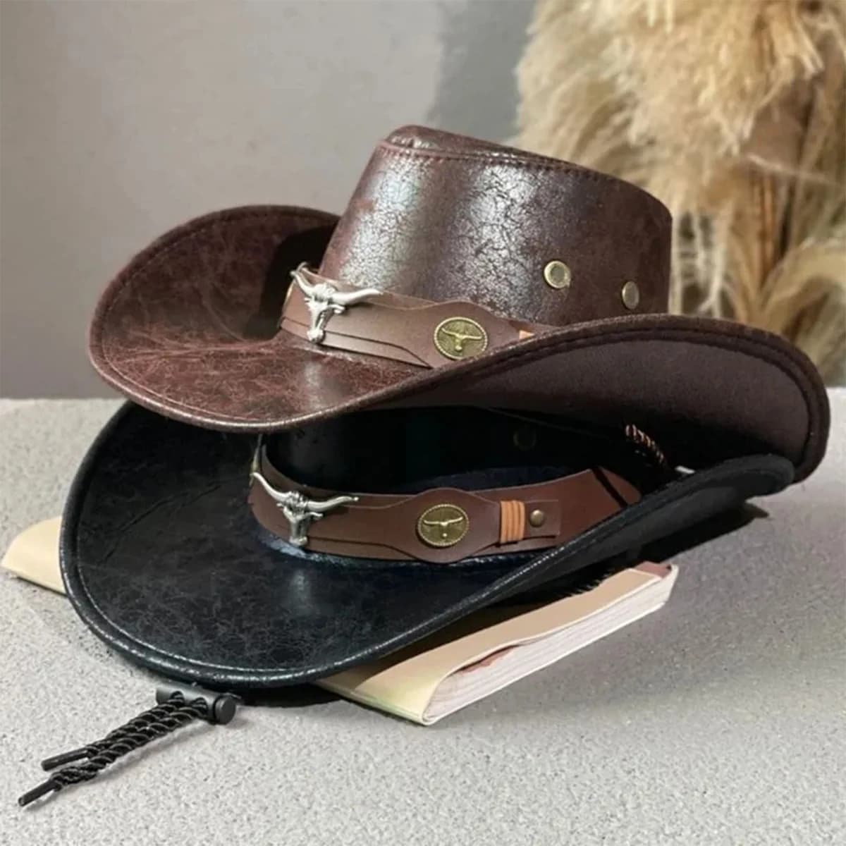 Cappello da Cowboy Western da Uomo, Cappello a Secchiello, Cappello Parasole Primavera Autunno, Cappello da Pescatore, Cappello da Cavaliere con Cintura e Rivetti per Esterni