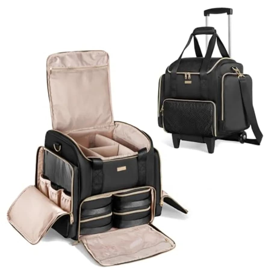 Valigia Trucco Professionale con Ruote e 4 Borse Rimovibili, Beauty Case da Viaggio per Truccatori con Spazio per Pennelli