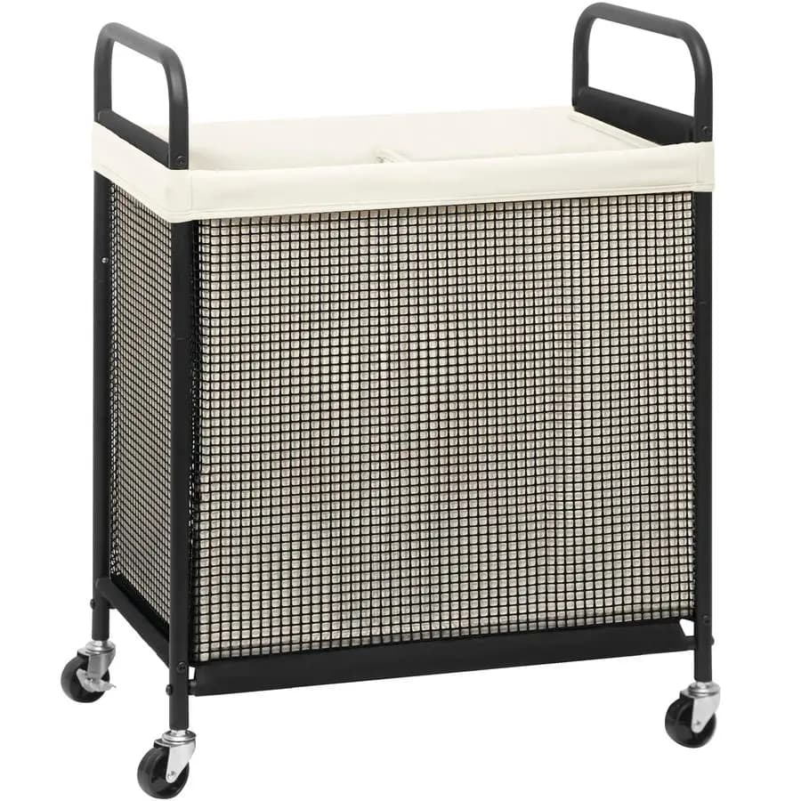 Basket Whiteware with Wheels with 2 compartments, Basket Whiteware on Wheels with Removable Bag, Basket L