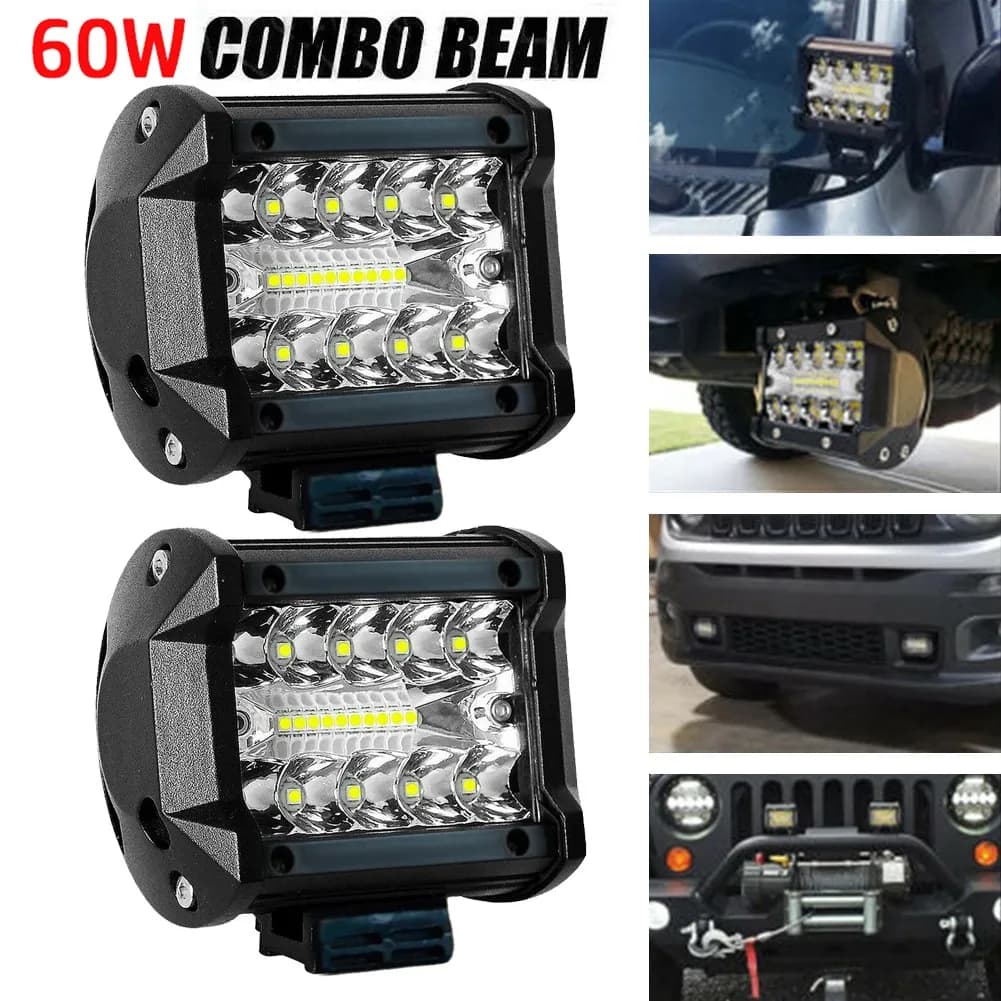 12V 4WD Offroad Spot Luce da lavoro Barra luminosa a LED 60W Superbright Fari a LED per auto Lampada di guida per auto camion SUV UTV