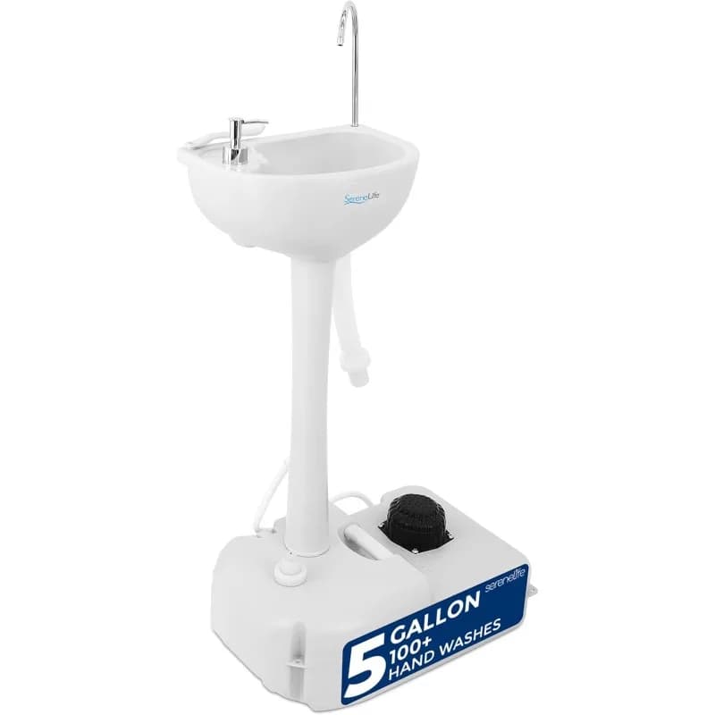 Lavello da campeggio portatile con serbatoio dell'acqua da 19 litri (5+ galloni), pompa a piedi a mani libere, dispenser di sapone e portasciugamani, compatto D