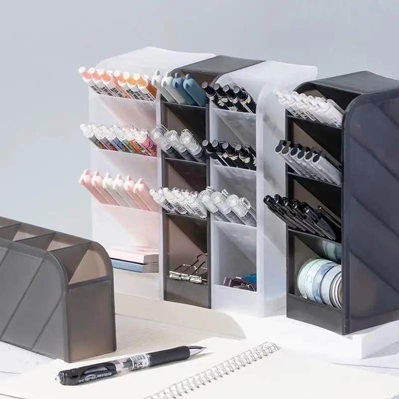 Home Desk Organizer Multi‑Compartment Plastic Storage Holder, Vertical Slant Stationery Caddy for Home Bedroom Office, Desktop