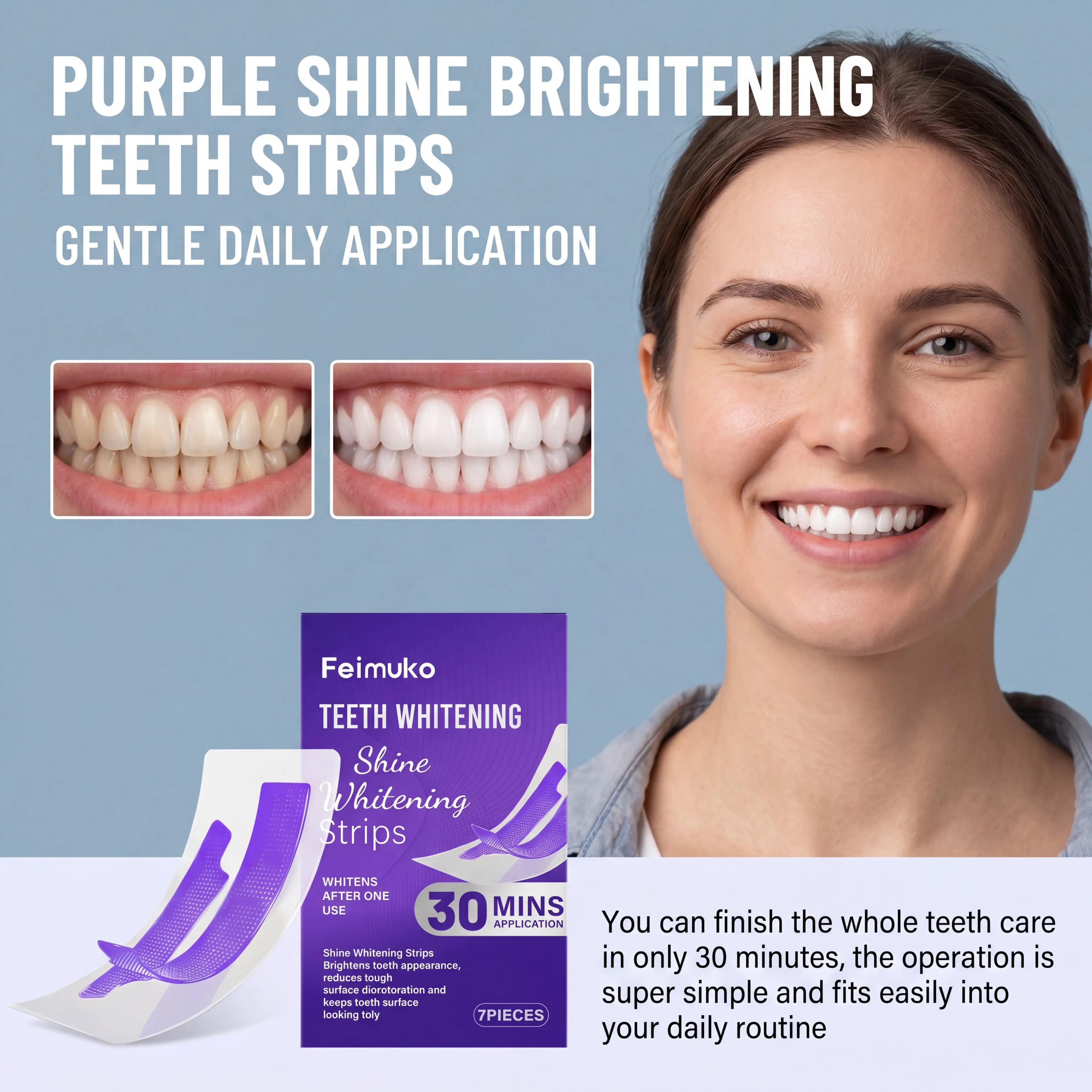 7 Strips Purple Whitenings for Denti Dissolving the Macchies, Stabilize, Restore, Lein and Illuminate the Color of the Denti - Travel Package for Dentale Care