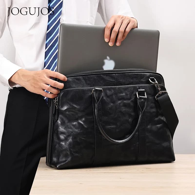 2025 Nuove borse da uomo in vera pelle Valigetta in pelle di vacchetta Borsa per laptop da 14-15,6 pollici Borse a tracolla per pendolari d'affari