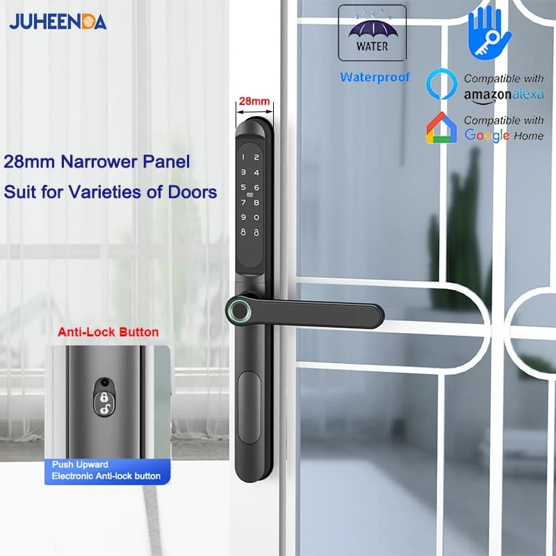 TTLock App Smart serratura per porta in alluminio impermeabile impronta digitale Password RFID Card serratura elettronica per porta scorrevole in vetro a distanza