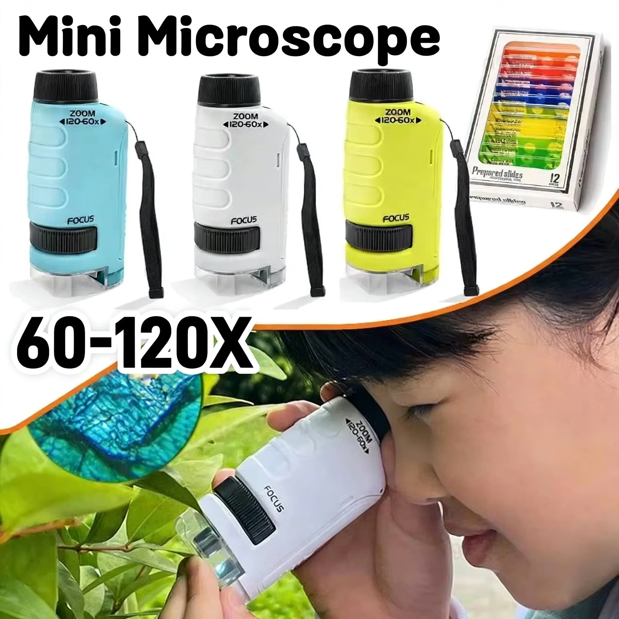 Microscopio scientifico educativo Kit microscopio biologico 60-120X Mini microscopio portatile alimentato a batteria per bambini all'aperto
