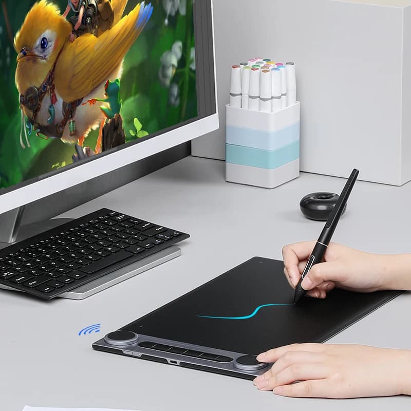 Controller Huion Dial 2 con Connessione Wireless, Tavoletta Grafica Digitale Q630M per Disegno e Design AR