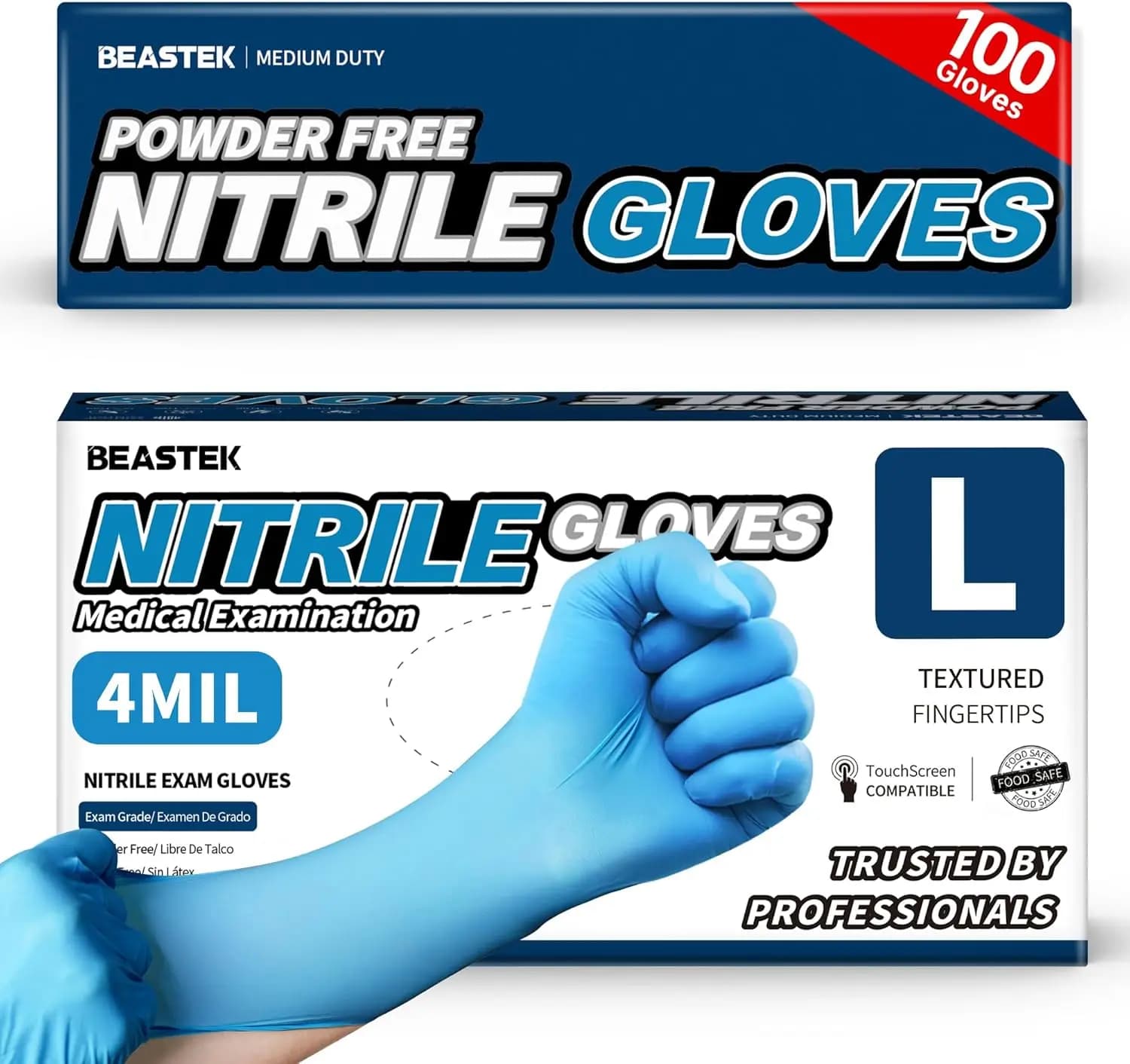 Blue Nitrile Exam Gloves, 4 Mil Disposable Powder-Free Latex-Free Medical Food Safe Cooking Cleaning Gloves, 100 Pcs