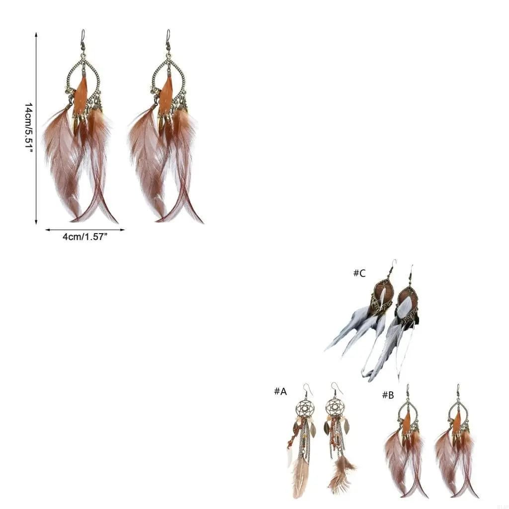 91AF Retro Dreamcatcher Beads Danglers Long Drop Earrings Bohemia