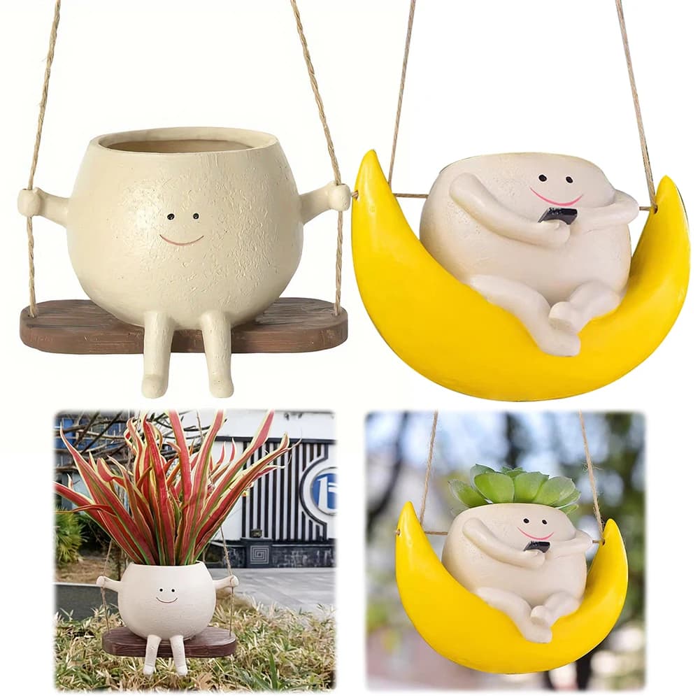 Vasi per Piante Succulente in Resina a Forma di Sedia Sospesa, Contenitore Creativo per Fiori con Faccina Sorridente, Decorazione per Casa e Giardino