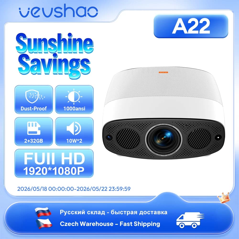 VEVSHAO Proiettore Full HD A22 4K Video Smart TV per Home WIFI 1080P Proiettori da 1000 lumen Lettore video multimediale Smart Beamer