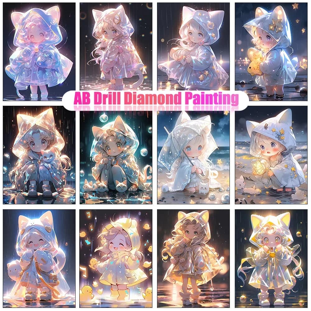 5D fai da te AB pittura diamante Anime Girl immagine diamante pieno mosaico ricamo cartone animato gatto ragazza punto croce set decorazione della casa