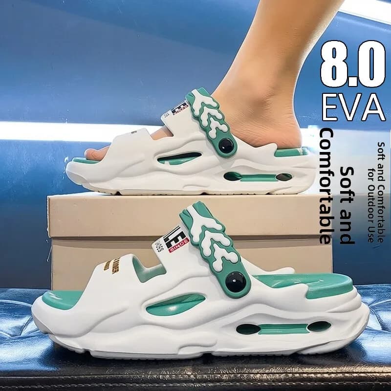 Men's Summer Outdoor Anti-Slip Soft Bottom Sports Beach Sandals Driving Two-Purpose Slip-On Slippers Korean Style EVA Material