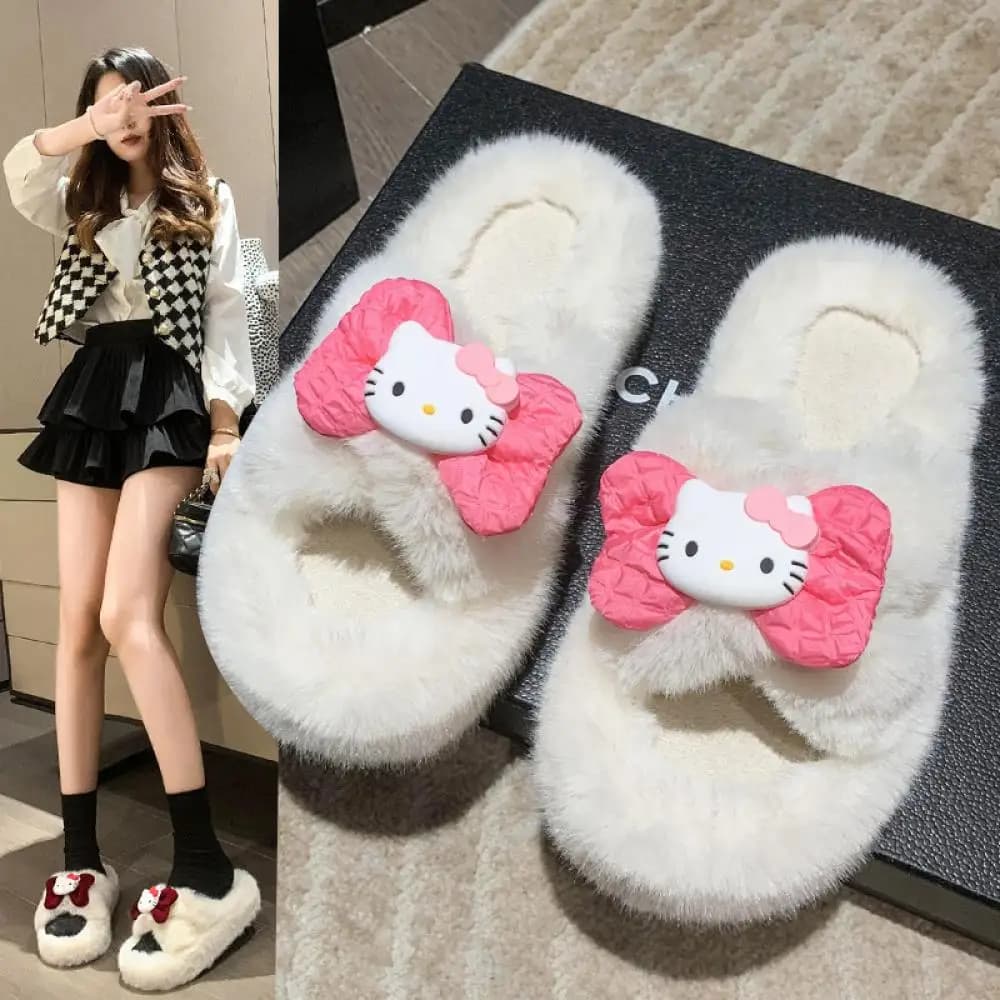 Pantofole Anime Hello Kitty in Peluche, Ciabatte da Casa per Donne, Pantofole Kawaii Antiscivolo per Interni, Ciabatte con Suola Spessa per Ragazze