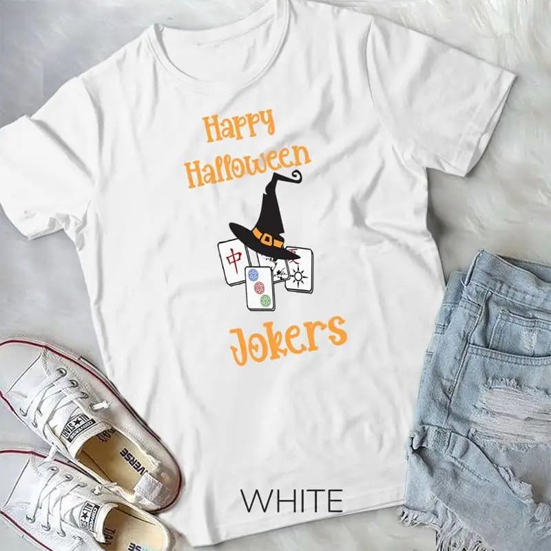 Divertente Mahjong Happy Halloween Jokers Tile Game Tee Maglietta unisex