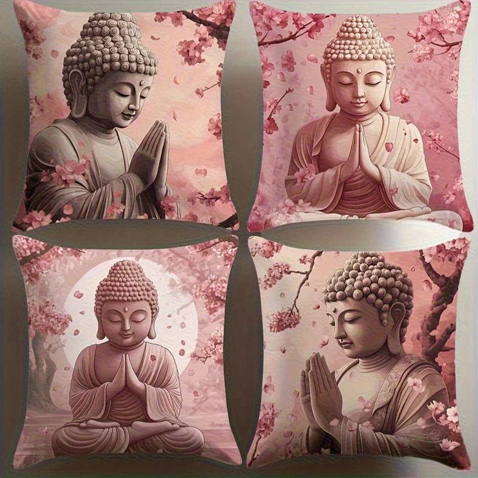 Spiritual Buddha Cherry Blossom Pillowcase Zen Meditation Asian Art Sakura Floral Print Cushion Cover Home Decor Gift