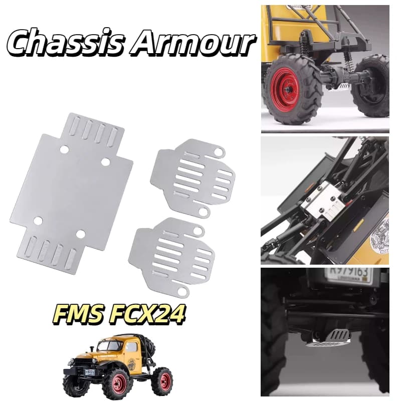 FMS Aluminum Chassis Skid Plate Guard For 1/24 Fcx24 Wagon Rc Crawler Metal Bottom Protection Upgrade Parts For Rc Enthusiasts