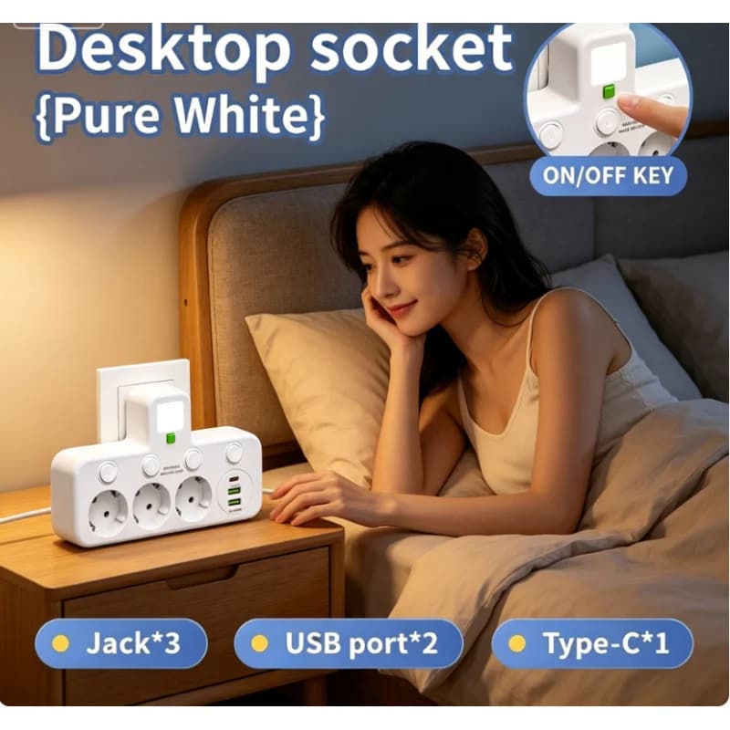 Multipresa con filtro di rete e spina EU, 3/4/5 prese CA, adattatore da parete con caricatore USB e interruttore separato con indicatore luminoso