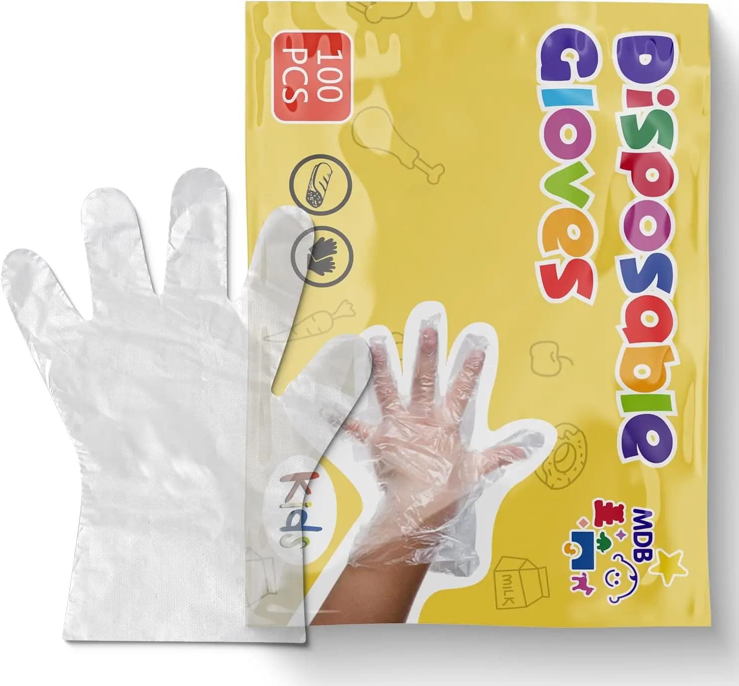 Confezione da 100 Guanti Monouso per Bambini, Senza Polvere e Senza Lattice, per Preparazione Alimenti, Lavori Manuali, Pittura, Gioco