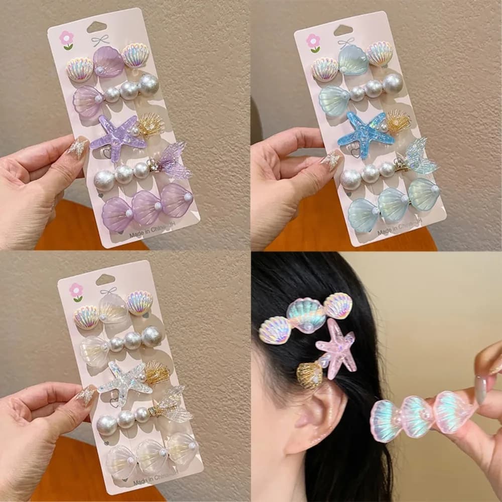 5-Piece Set Of Starfish Duckbill Clip Colorful Shell Pearl Clip Female Sweet And Cute Temperament Hairpin Hair Accessories